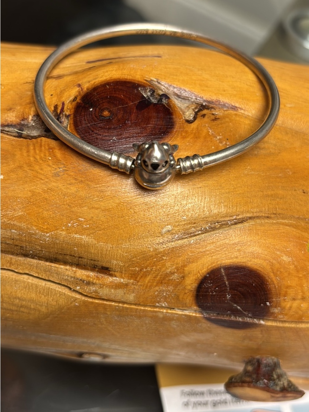 Pandora Sterling Silver Bear Head Bangle - Silver